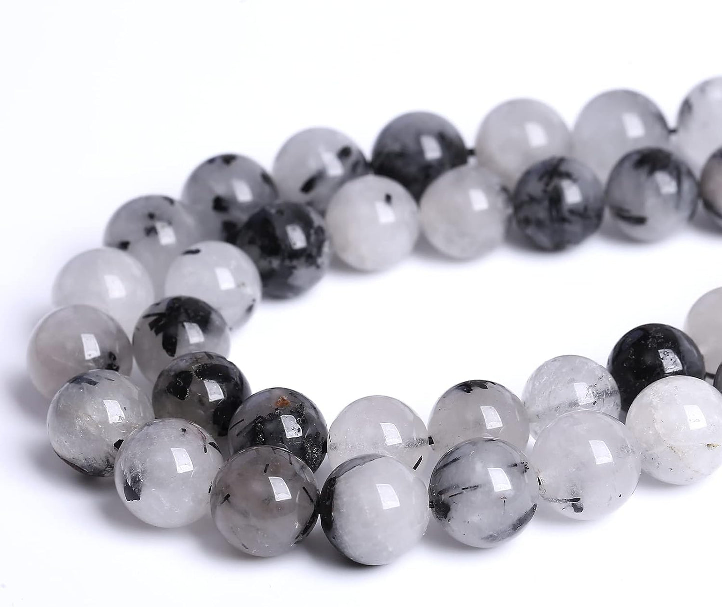 AAA Natural Black Quartz Rutilated Beads Round Loose Beads for Jewelry Making DIY Bracelet 38pcs 10mm Crystal Energy Healing Power Stone (Black Rutilated Quartz Crystal, 10mm)