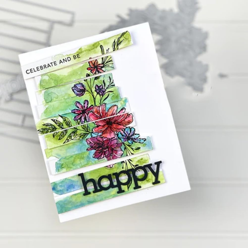 Metal Cutting Dies DIY Embossing Stencil Template Scrapbooking Card Making Mold Photo Album Arts Crafts Tools (Happy Thanks Love Enjoy- 9.6x9.3cm)