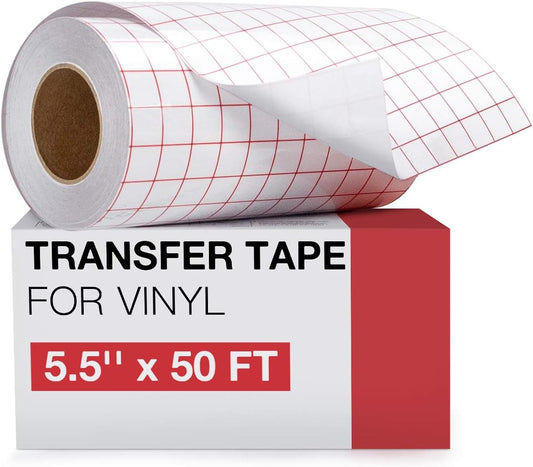 HTVRONT Transfer Tape for Vinyl- 5.5" x 50 FT w/Red Alignment Grid for Adhesive Vinyl, Silhouette Cameo Transfer Paper for Vinyl for Decals,Signs, Windows, Stickers