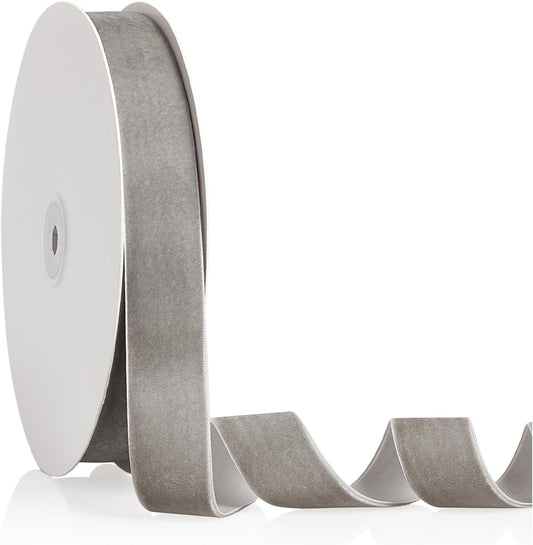 1" X 20 Yards Silver Grey Velvet Ribbon for Christmas Tree Wreath Decoration Handmade Crafts Ornaments Gift Wrapping & Bow Making