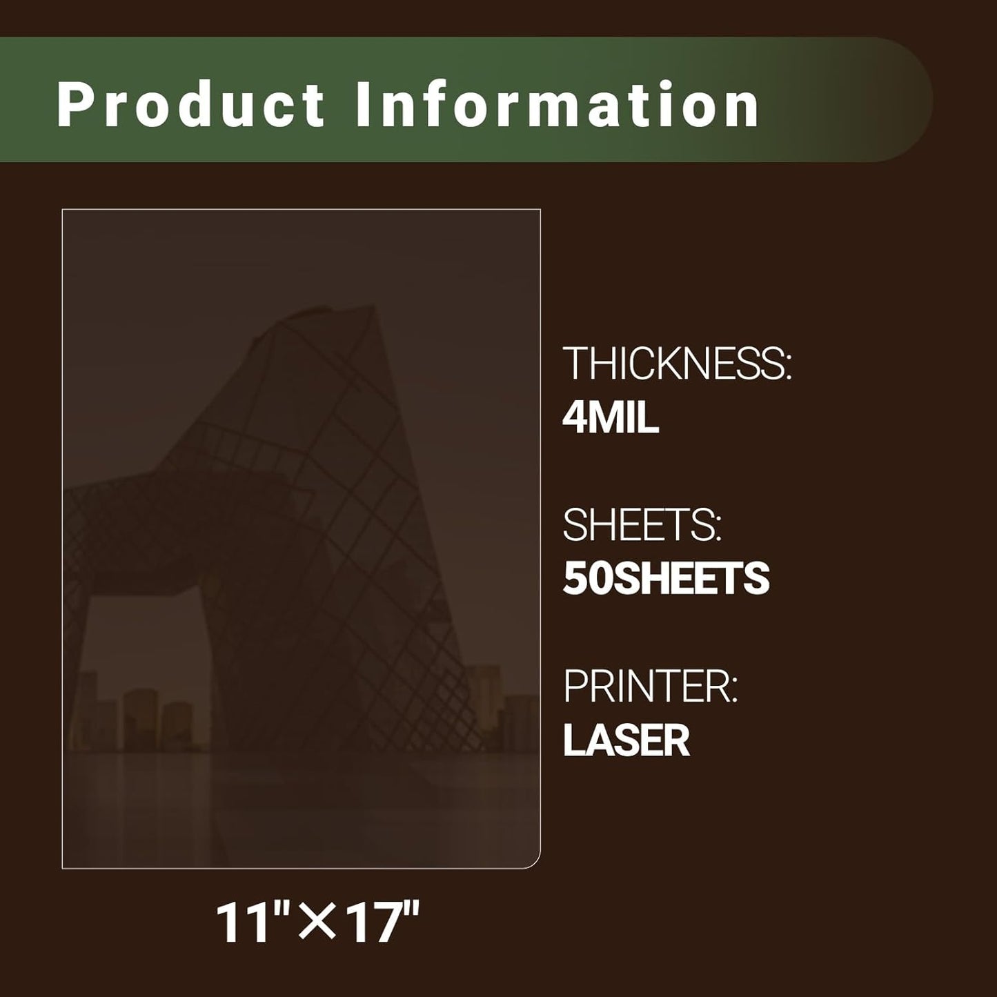 Laser Transparency Film 50 Sheets 11 x 17 Inche Clear Overhead Projector Film Clear Transparency Paper for Laser Printer