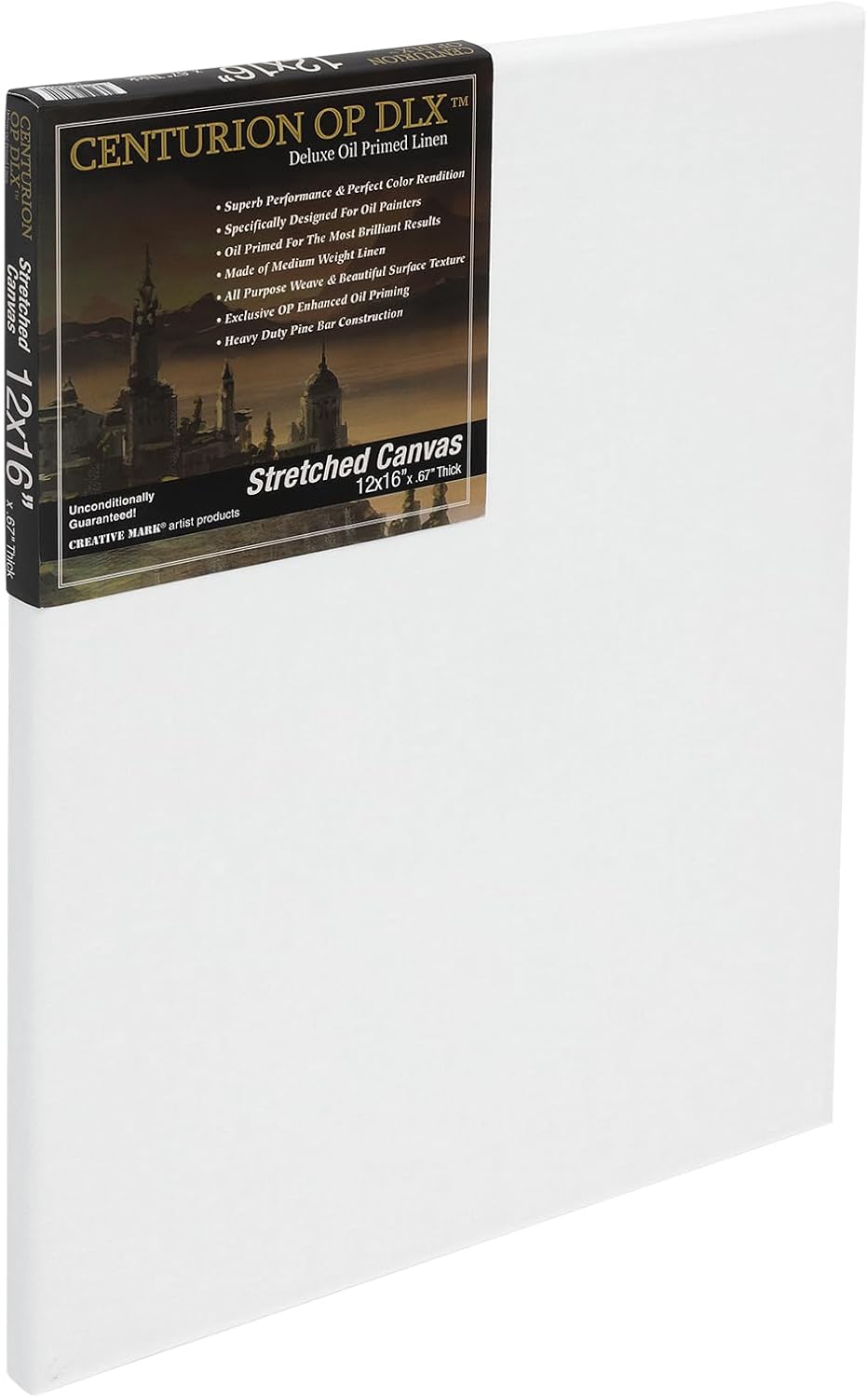 Centurion Deluxe Professional Oil Primed Linen Stretched Canvas, 11oz Linen, 12x16 - Box of 6, 0.67" Deep Canvases, Kiln-Dried Stretchers, Back Stapled, Premium Medium Weight Canvas for Oil Paintings