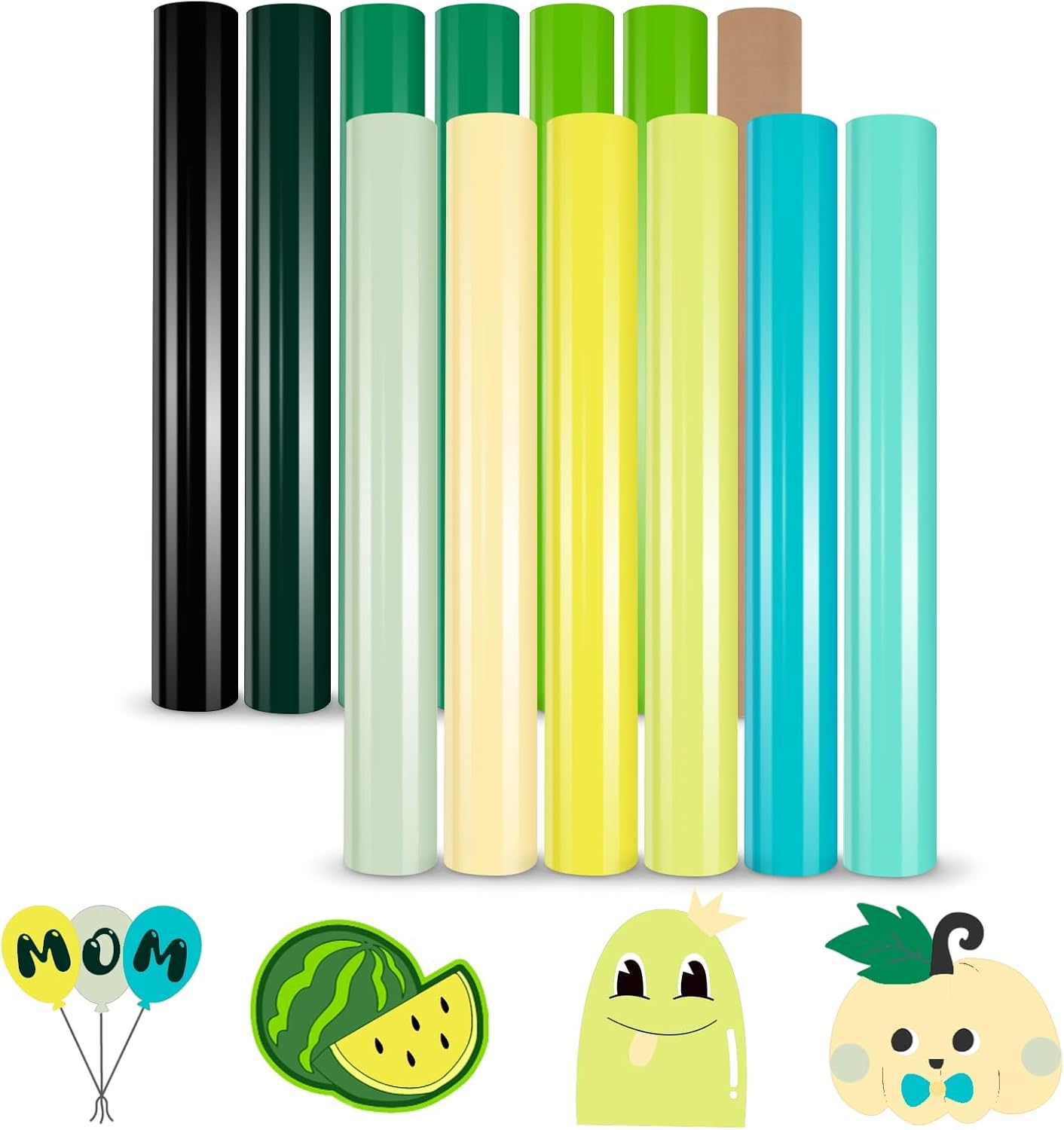 HTVRONT Green Heat Transfer Vinyl Green - 13 Pack HTV Vinyl Sheet 12 Assorted Colors Iron on Vinyl Compatible with Cricut Cutting Machine - Easy to Cut & Weed for Heat Vinyl Design
