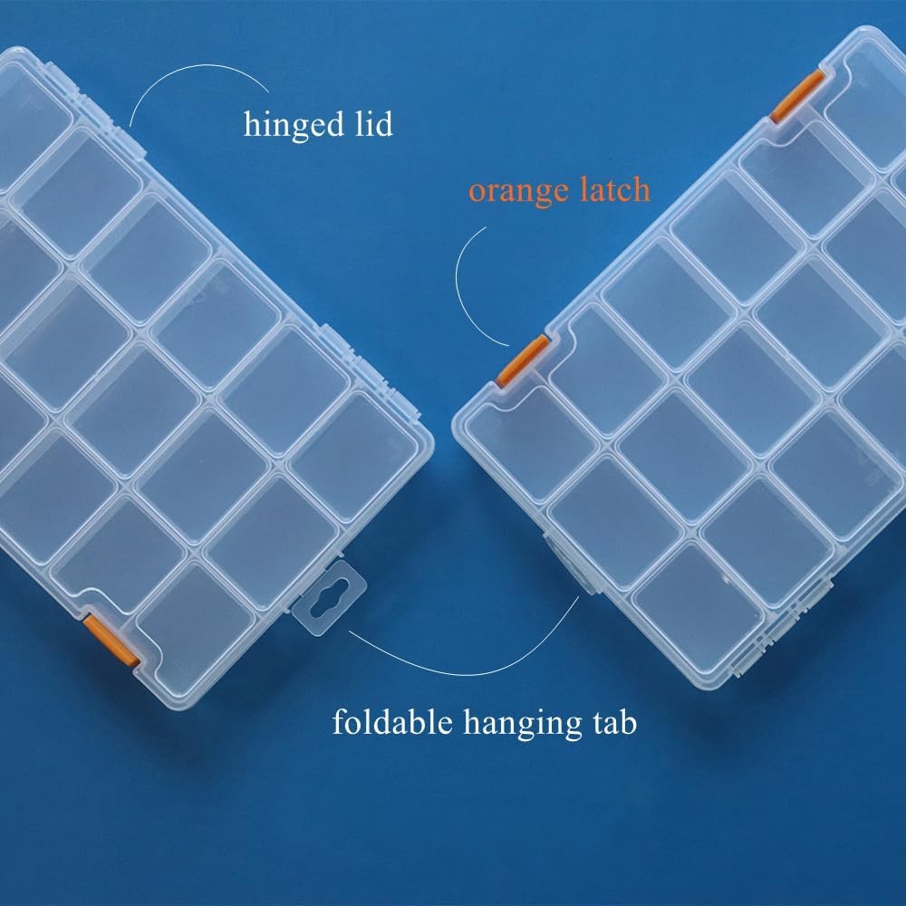 BangQiao 4 Pack 18 Grids Clear Plastic Storage Box with Dividers, Transparent Organizer Container Case for Small Parts, Bead, Button, Jewelry, Diamond, Craft Supplies,Sewing Kit, DIY Accessories