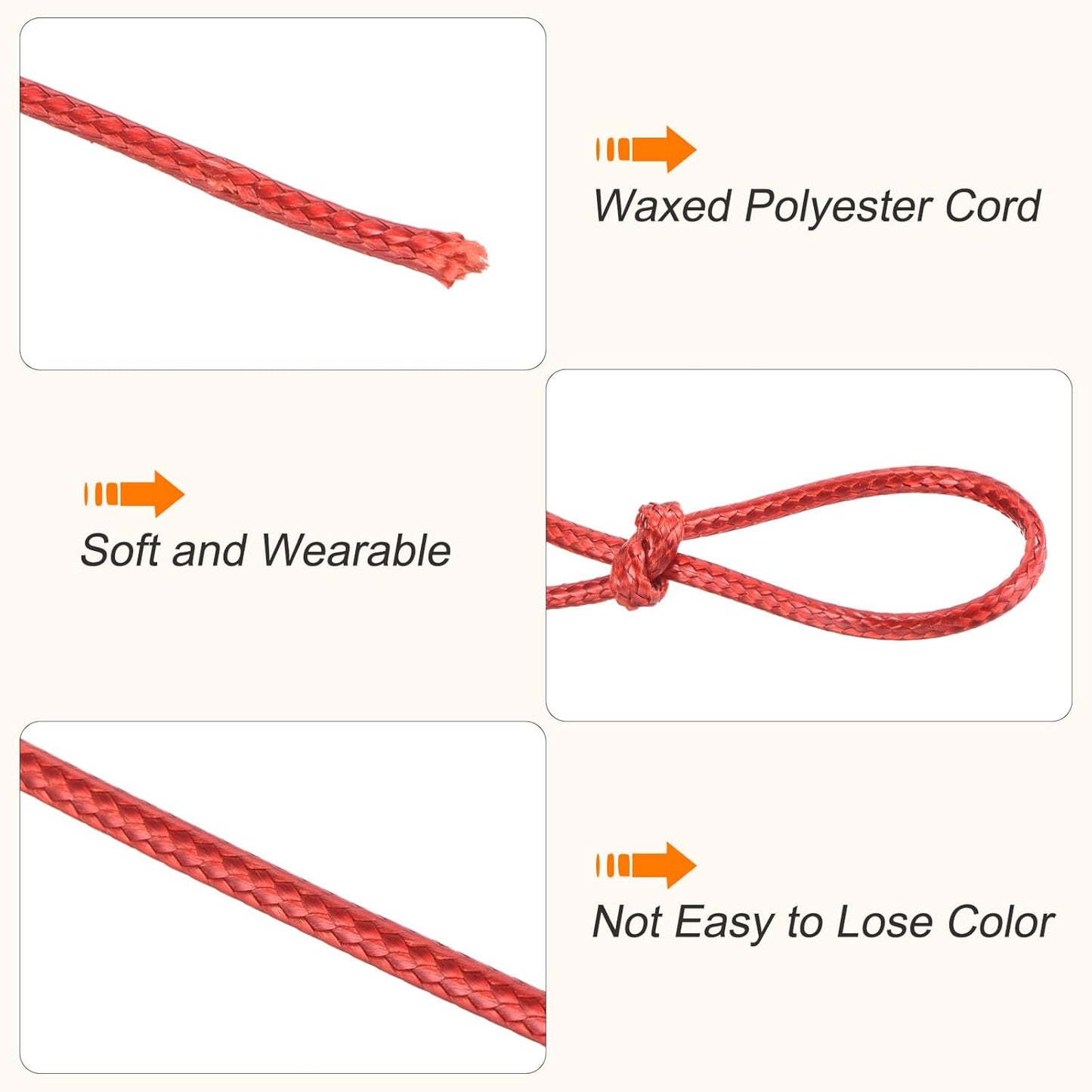 MECCANIXITY Waxed Cord 3mm Waxed Polyester Cord 44 Yard Wax String for Bracelet Making, Necklaces, Beading, Jewelry Making and DIY Crafts(Red)