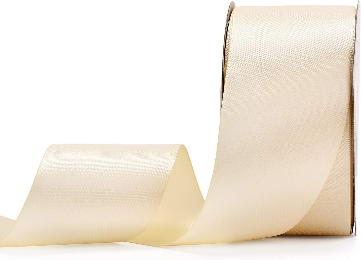 YAMA Ivory Double Face Satin Ribbon 2 Inch 25 Yards, Beige Satin Ribbon for Gift Wrapping Crafts Flower Bouquet