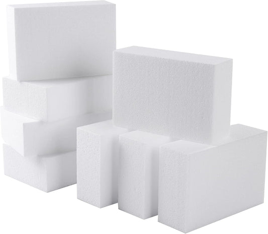 AMZQNART 8 Pack Crafts Foam Blocks, 6x4x2 Square Polystyrene Foam Bricks for Art Sculpting, Flower Arrangements, Sculpture, Modeling, School and Home DIY.