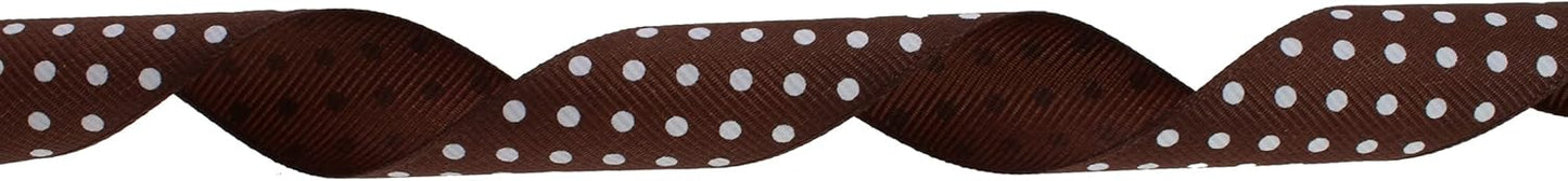 Polka Dot Grosgrain Ribbon 25 Yard Each Roll 100% Polyester (1", Coffee)