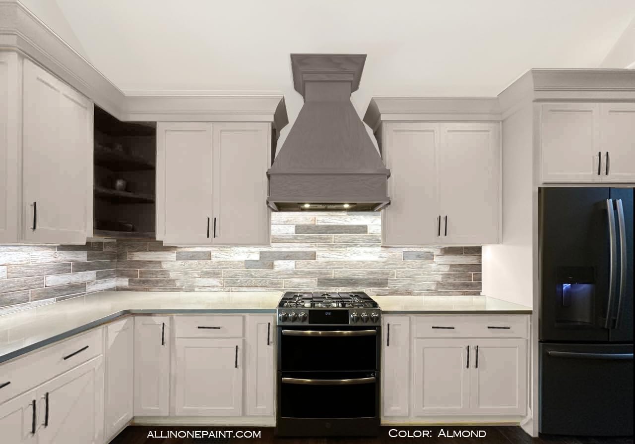 ALL-IN-ONE Paint, Durable cabinet and furniture paint. Built in primer and top coat, no sanding needed. Includes our 30 featured color card - Almond (off white with tan undertone), Gallon