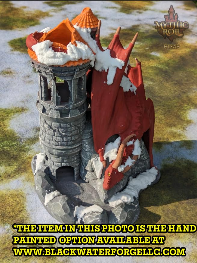 Dragon 3D Printed Dice Tower - Mythic Roll Collection - Unchained Games - Ascend to New Heights with your Rolls! (18.) Silk-Blood Red)