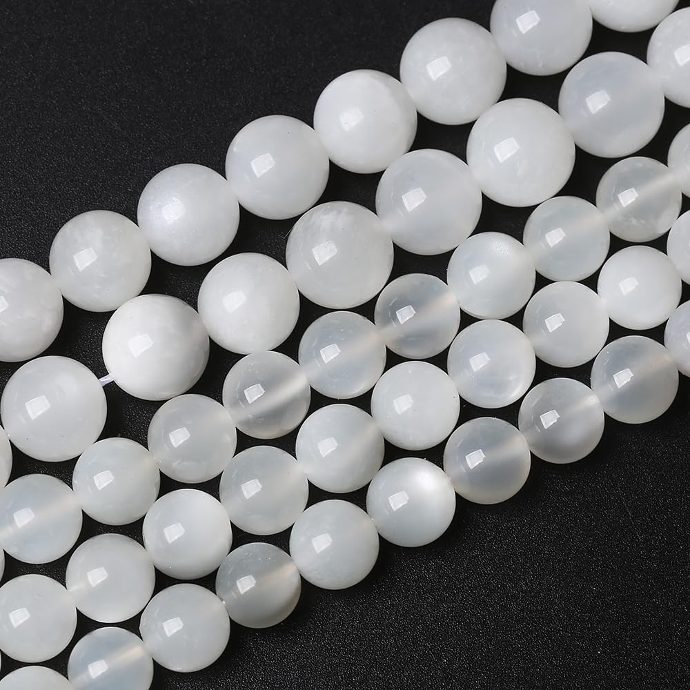 60pcs 6mm Natural White Moonstone Beads AAA Gemstone Round Loose Beads for Jewelry Making DIY Bracelets Necklaces Crystal Energy Healing Stone Beads 15" (6mm, White Moonstone)