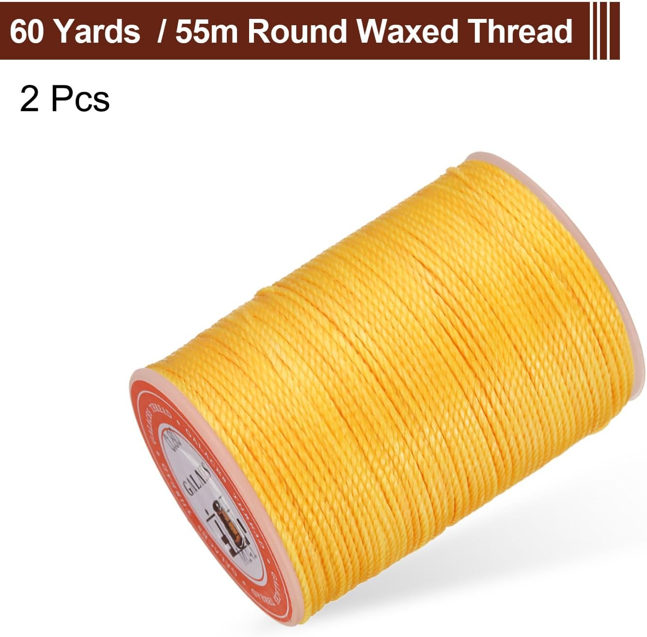 uxcell Round Leather Sewing Waxed Thread, 55m / 60 Yards Polyester Wax String, 0.80mm Wax Stitching Cord for Leather Crafts, Bookbinding, Bracelets Braided, Yellow, 2pcs