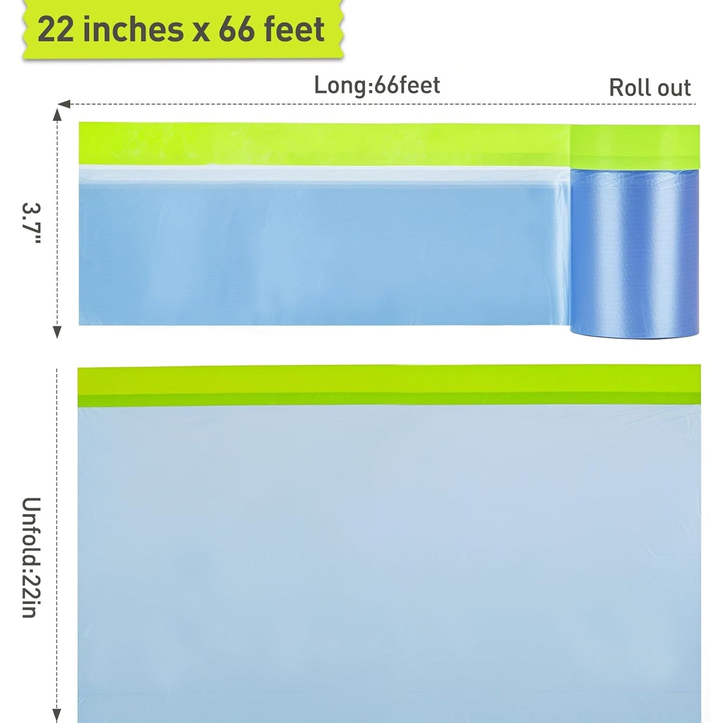 Pre-Taped Masking Film for Painting - 22" x 66' Painters Plastic Sheeting with Automotive Paint Tape and Drape for Covering Cars, Walls, Windows and Furniture Protection (3 Rolls)