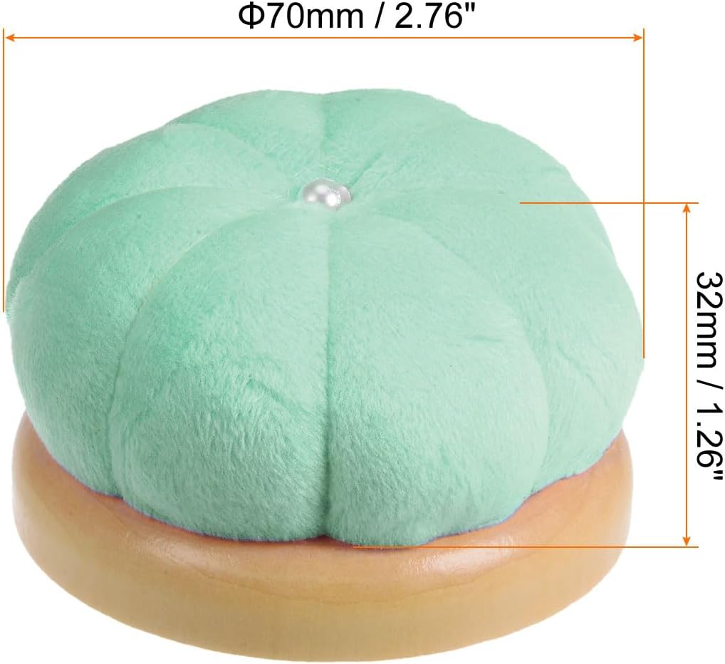 HARFINGTON Wooden Base Needle Pincushions Japanese Style Pin Cushions Round Pin Cushion Needle Holder for Sewing Quilting Needlework DIY Crafts, Light Green