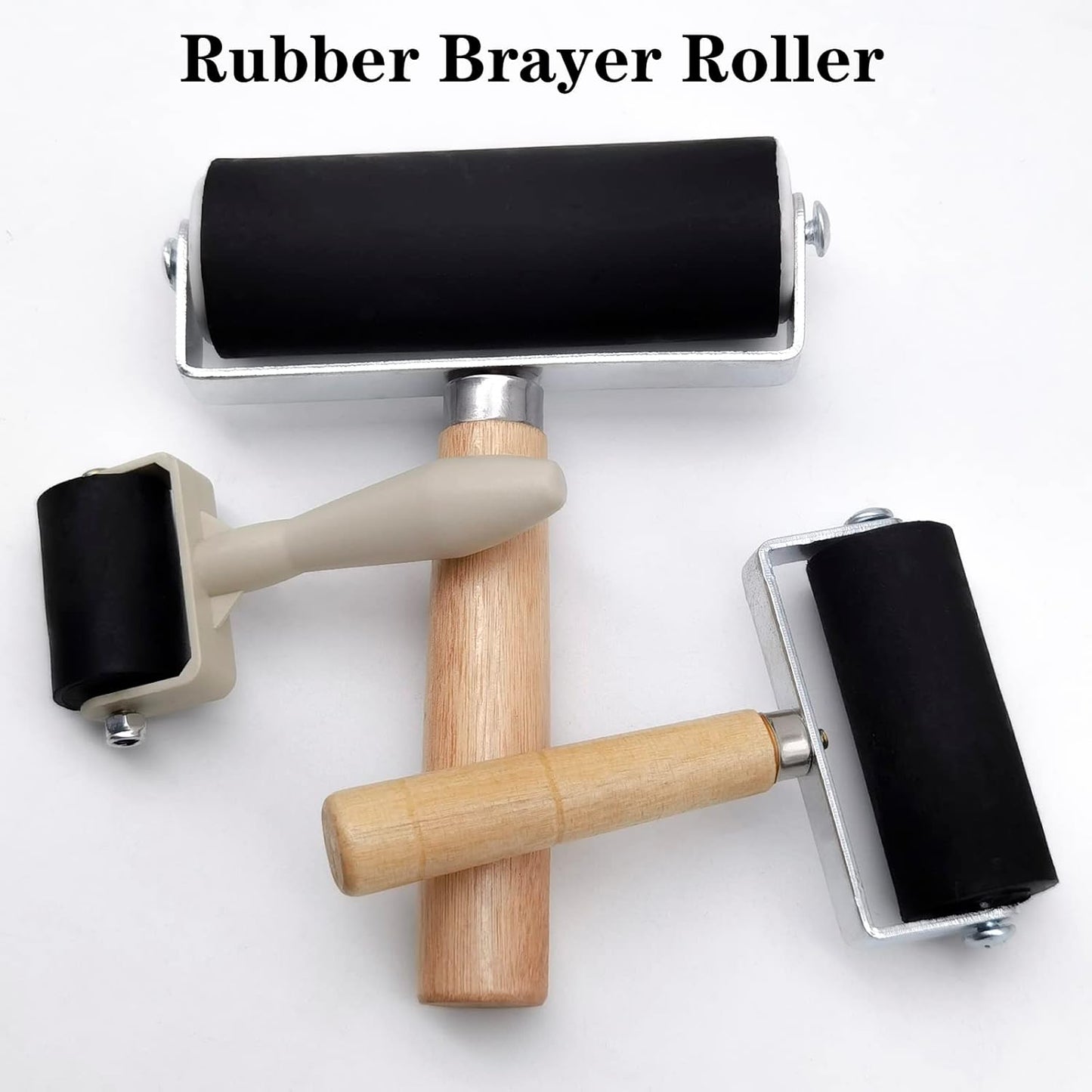 3 Pack Rubber Brayer Roller,1.4/2.4/4 Inch Hard Rubber Brayer Rollers,Art Craft Roller for Printmaking,Ink,Wallpapers Stamping Gluing