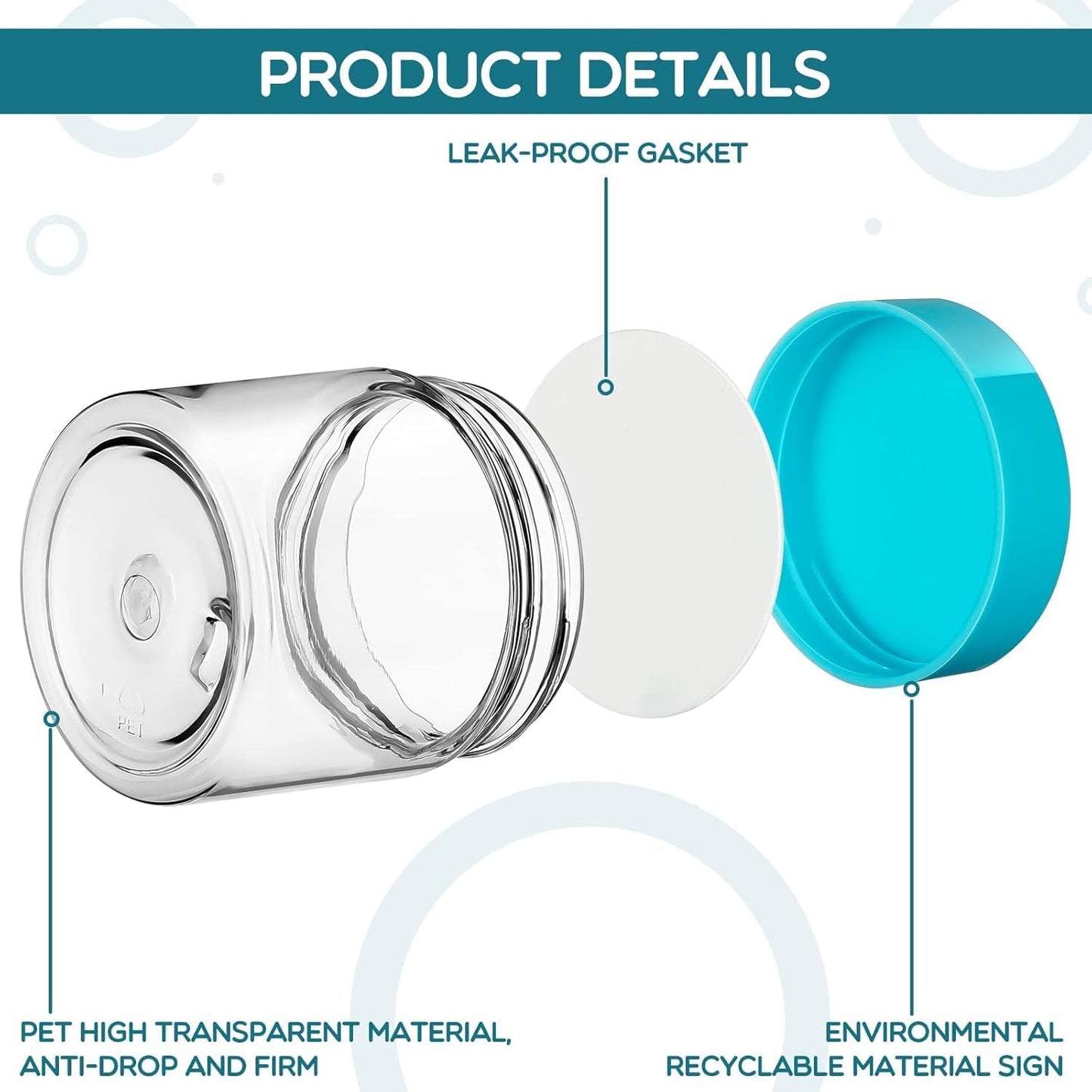 SATINIOR 24 Pieces Empty Clear Plastic Jars with Lids Round Storage Containers Wide Mouth for Beauty Product Cosmetic Cream Lotion Liquid Butter Craft and Food(Blue Lid,4 oz)