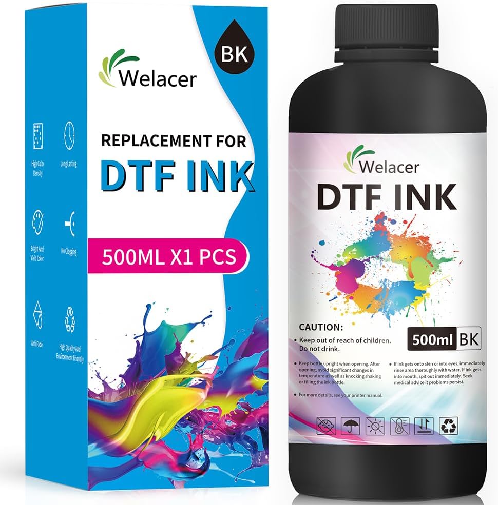 DTF Ink Black 500ml - Premium Heat Transfer Ink Conversion Kit Refill for I3200, XP600, R1390, L1800, ET2800 ET8500 R2400, L800, 1430, P400, P800, XP-15000 All DTF Printers,for DTF Film