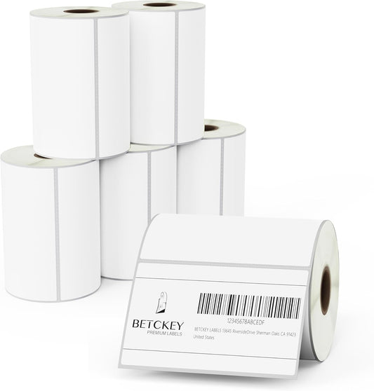 BETCKEY - 4" x 2.5" (102 mm x 64 mm) Shipping & Multipurpose Removable Film Label - Durable Waterproof - Compatible with Zebra & Rollo Label Printer [6 Rolls, 3720 Labels]