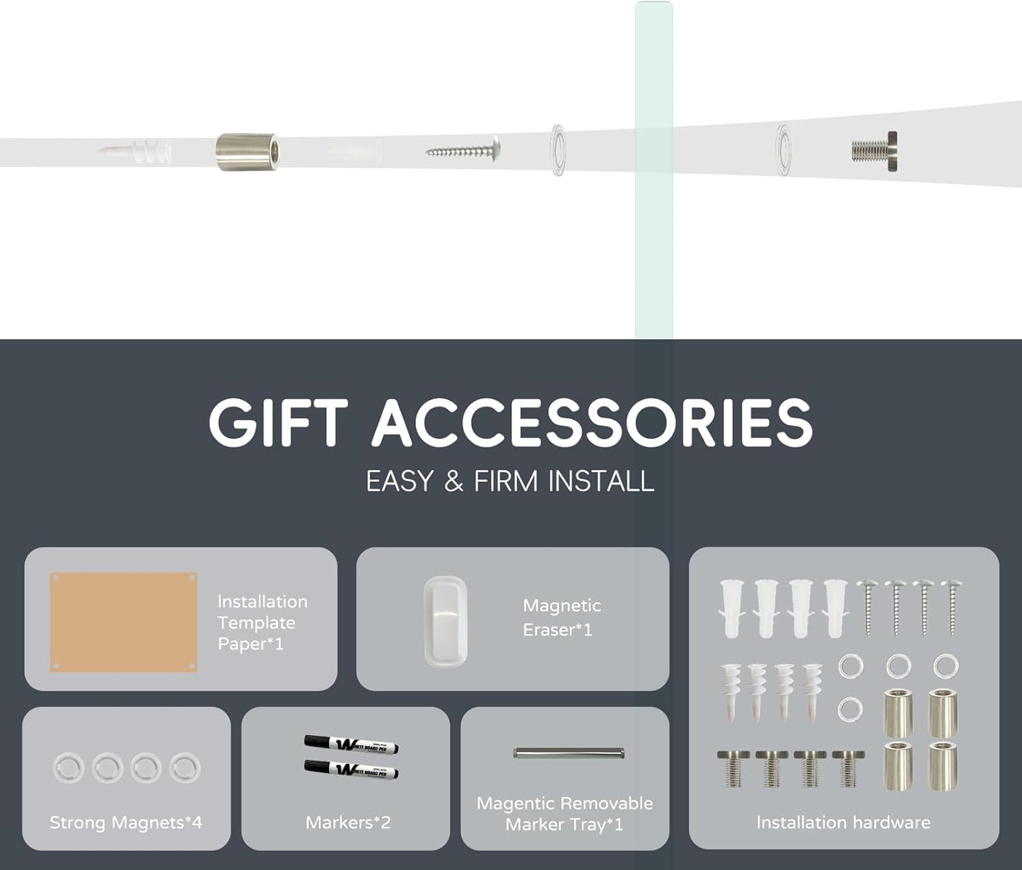 Magnetic Glass Whiteboard - Glass Dry Erase Board 48"x36" Large Frameless Board for Walls Office School and Home