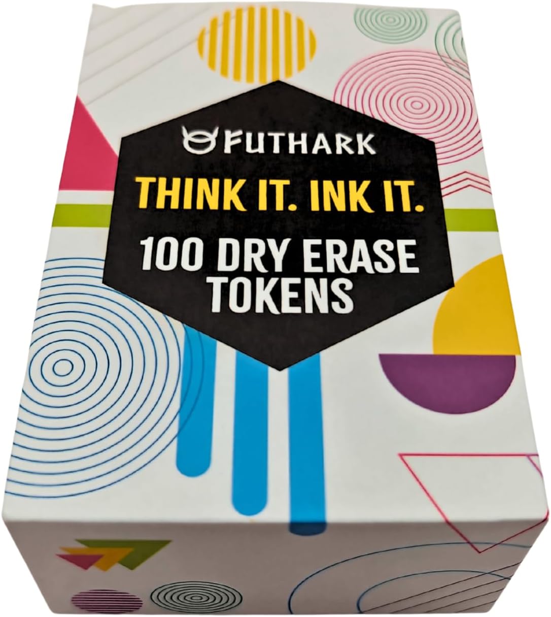 Futhark 100 Dry Erase Tokens for DND – Writable RPG Tokens in 2 Sizes for Combat Tracking, Initiative, Conditions, and Effects – Reusable Circle Markers for Tabletop Games