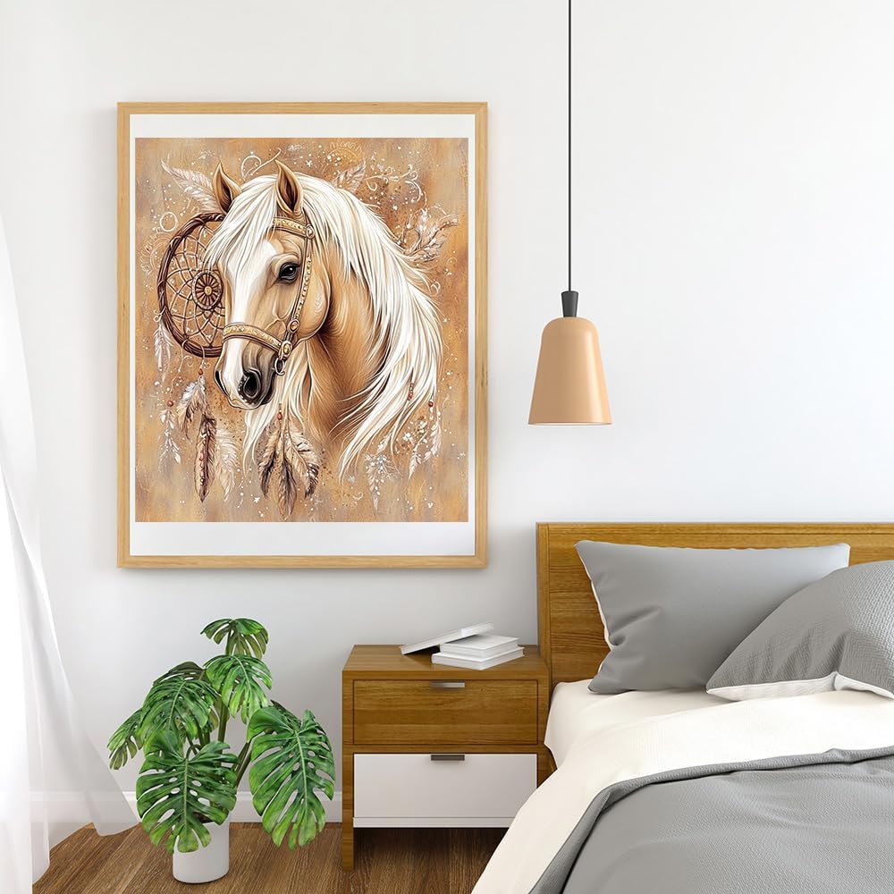 Moohue 14ct Counted Cross Stitch Kits for Adults Indian Horse Animal Printed Stamped Cross Stitch Patterns Kits Cross Stitch Supplies (Indian Horse)