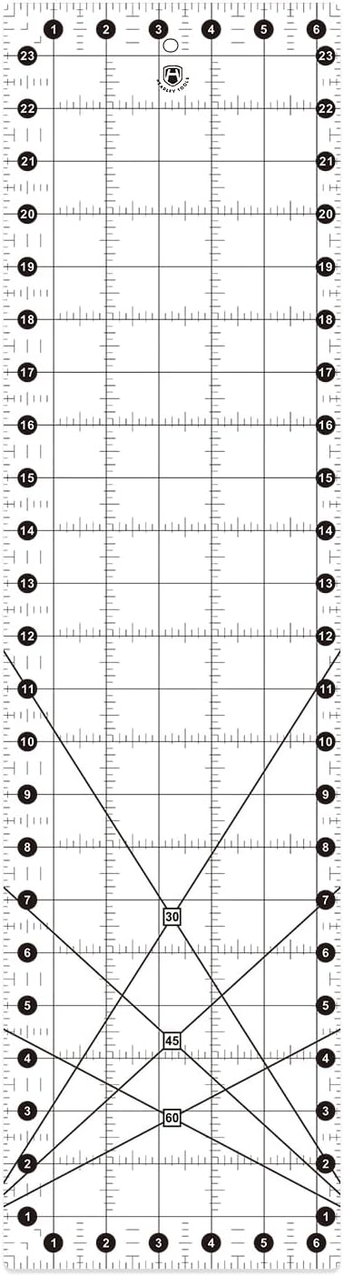 Headley Tools Sewing Ruler,Quilting Ruler (6.5"x 24"), Sewing and Quilting Ruler with 30°/45°/60° Angle Indicator, Acrylic Fabric Ruler for Sewing and Quilting,Clear/Black