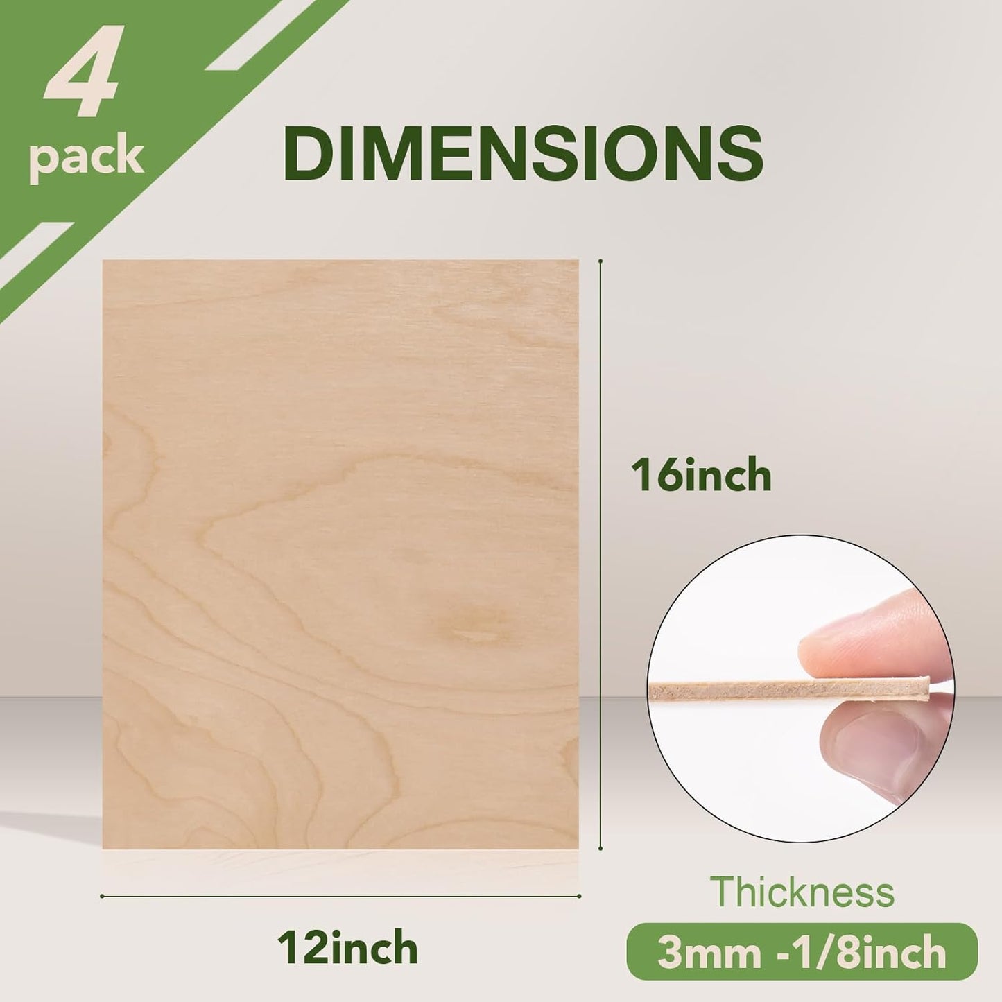4 Pack Birch Plywood Sheets, 12 x 16 x 1/8 Inch, 3mm Plywood for Laser Cutting, Thin Unfinished Wood Sheets for Architectural Models, Wood Burning and DIY Wood Crafts
