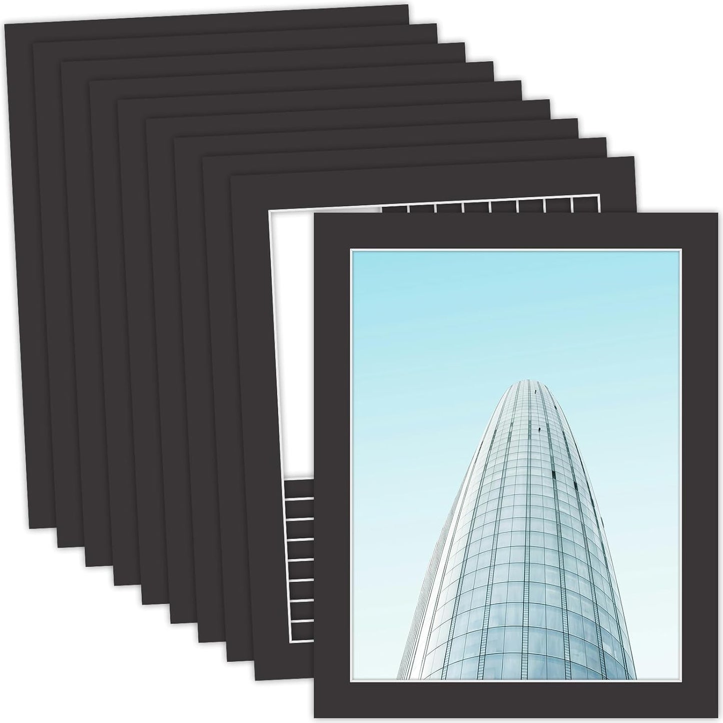 MBC MAT BOARD CENTER, 10 Pack 8x10 for 7x9 Black Picture Mats Frame Mattes, Bevel Cut, Acid Free, 4-ply Thickness