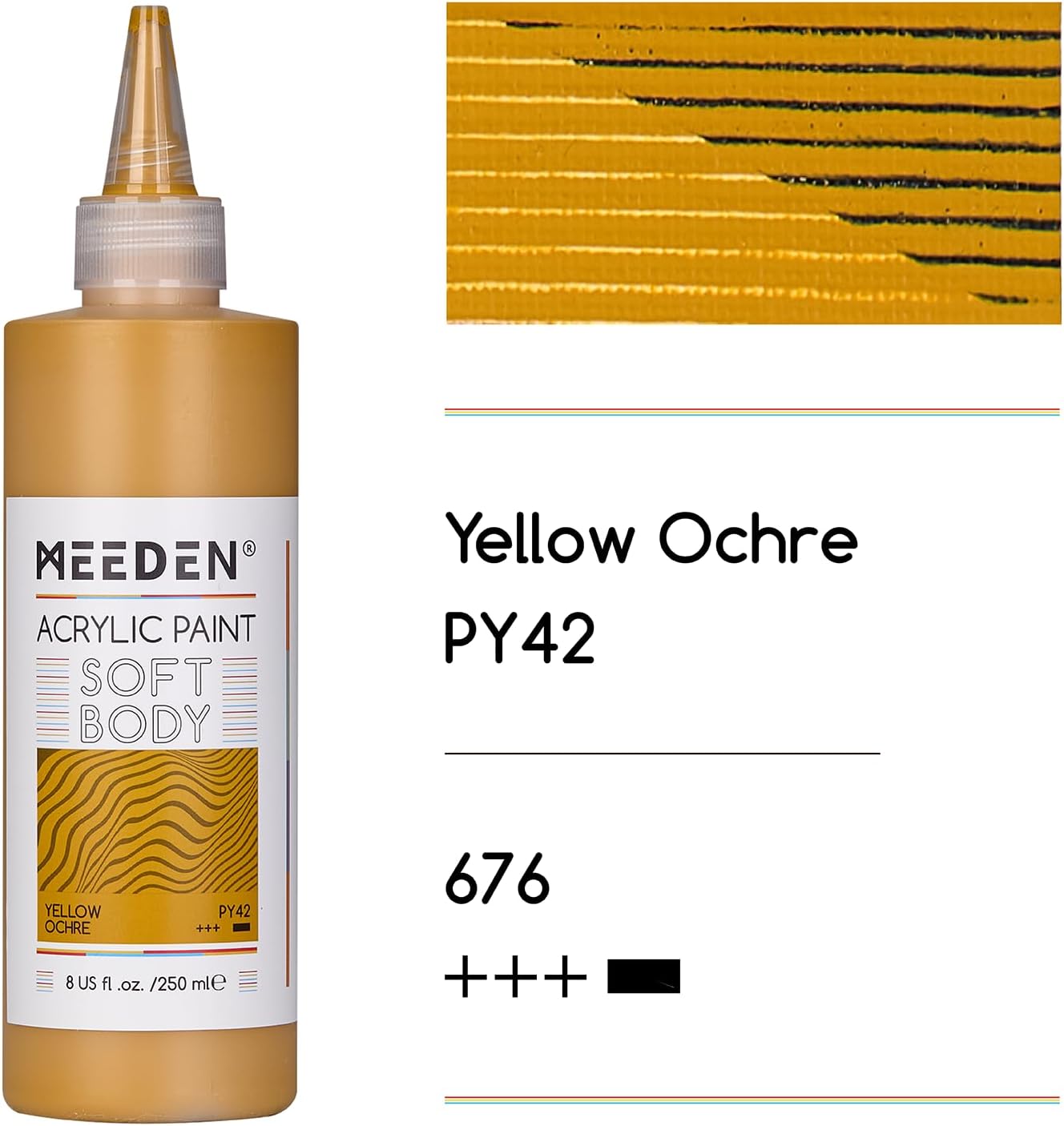 MEEDEN Soft Body Acrylic Paint: Yellow Ochre Matte Finish - 250ml/8.45oz Bulk Acrylic Colors in Ergonomic Bottle - Fluid Flow Art Paints for Artists Canvas Painting
