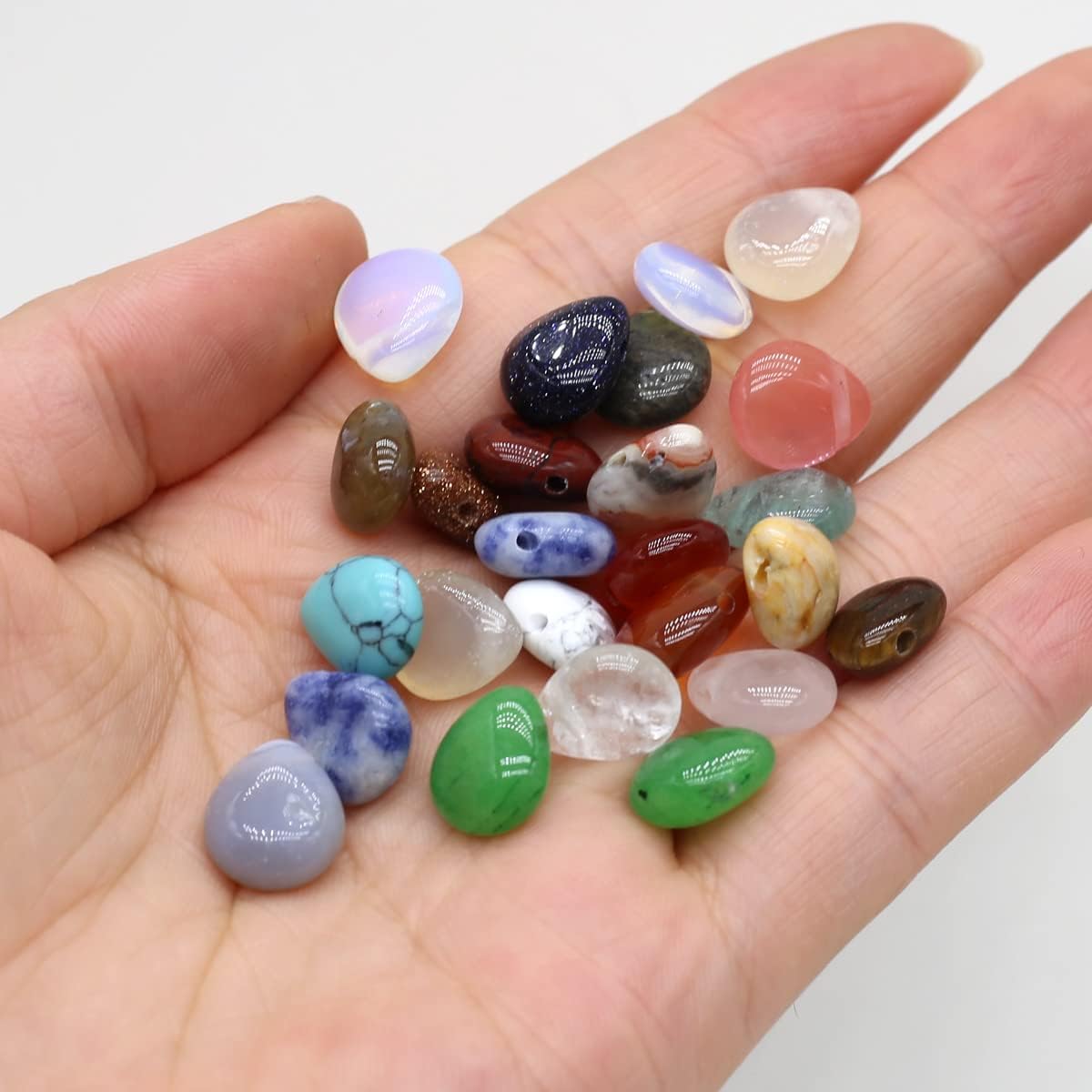 LE SKY 50 Pcs Natural Stone Beads Waterdrop Shape Healing Chakra Polished Assorted Crystal Quartz Agate Stone Charms for Jewelry Making Necklace Bracelet