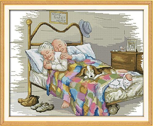 Stitchmelody Stamped Cross Stitch Kits,11CT Printed Pattern DMC Threads Embroidery Set-Happy Couple 22.4''X18.1''