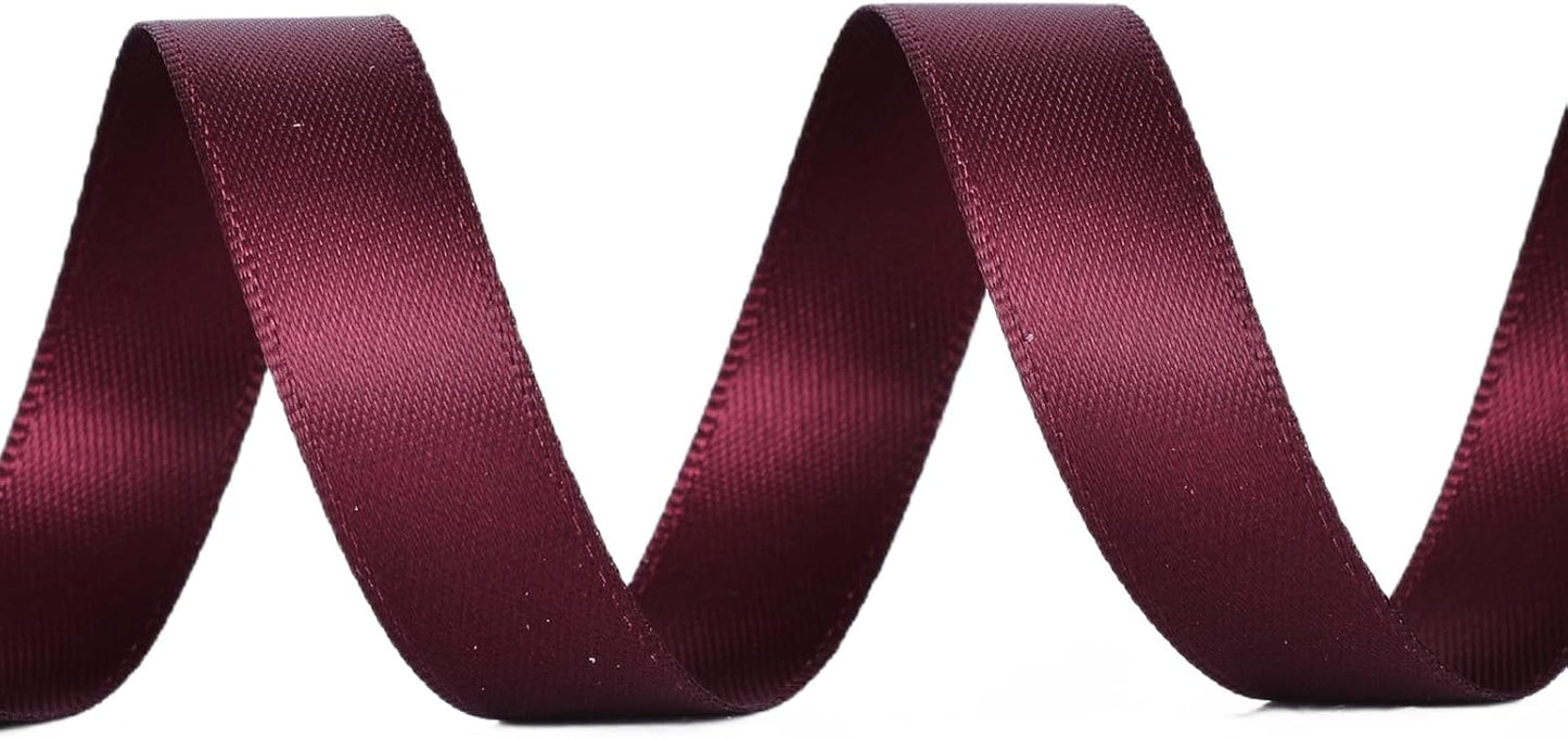 YAMA Burgundy Double Faced Satin Ribbon 1/2 Inch 25 Yards Burgundy Fabric Ribbon for Gift Wrapping Crafts Hair Bows Wedding Party Christmas Decoration