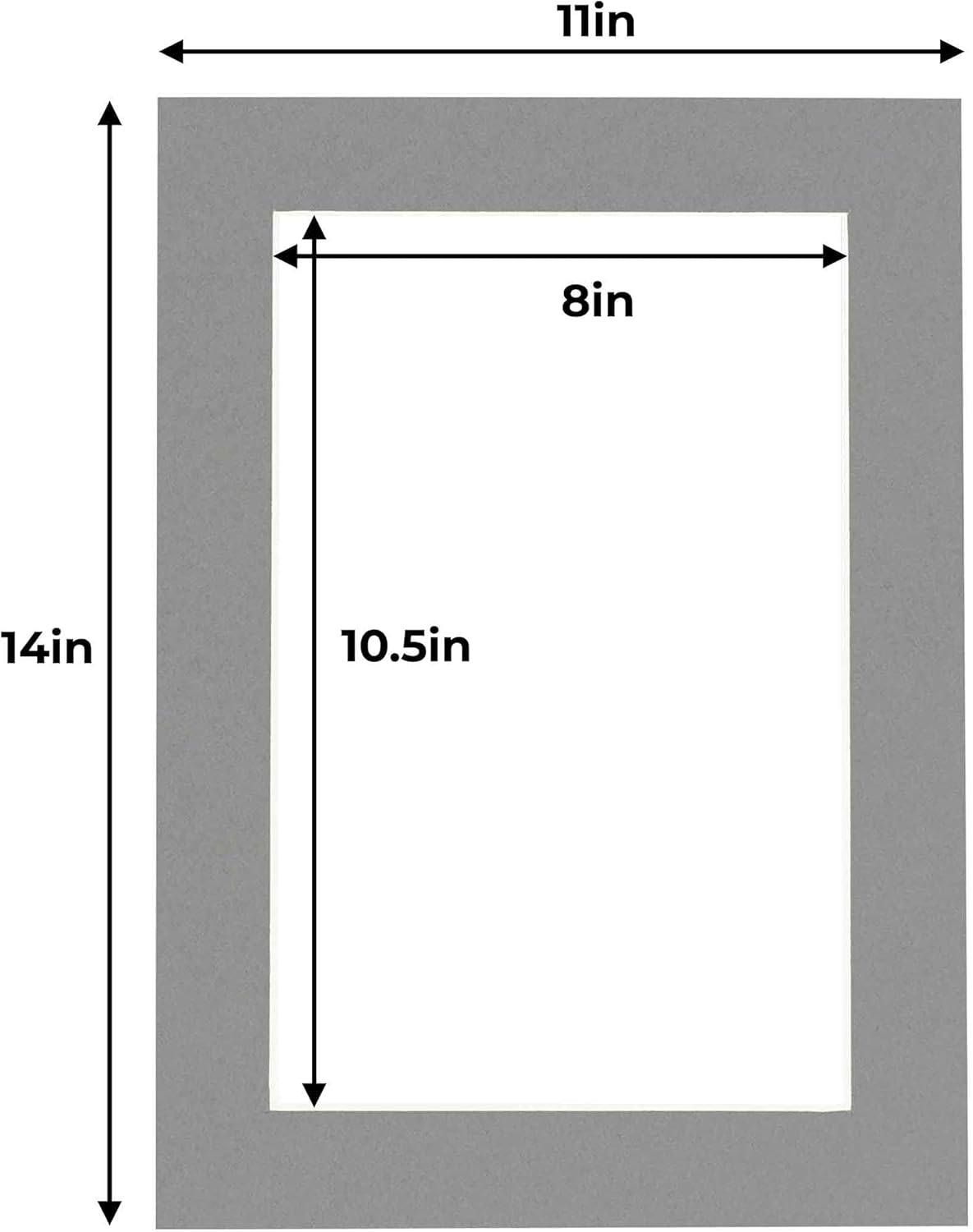 11x14 Mat for 8.5x11 Photo - Precut Mid Grey Picture Matboard for Frames Measuring 11 x 14 Inches - Bevel Cut Matte to Display Art Measuring 8.5 x 11 Inches - Acid Free Pack of 100 MATS