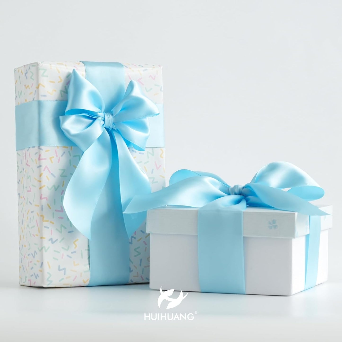 HUIHUANG Baby Blue Ribbon 2 inch Wide Double Faced Satin Ribbon Light Blue Ribbon for Gift Wrapping, Bows Making, Flower Bouquet, DIY Crafts, Baby Shower, Holiday Party Decor-25 Yards/Roll