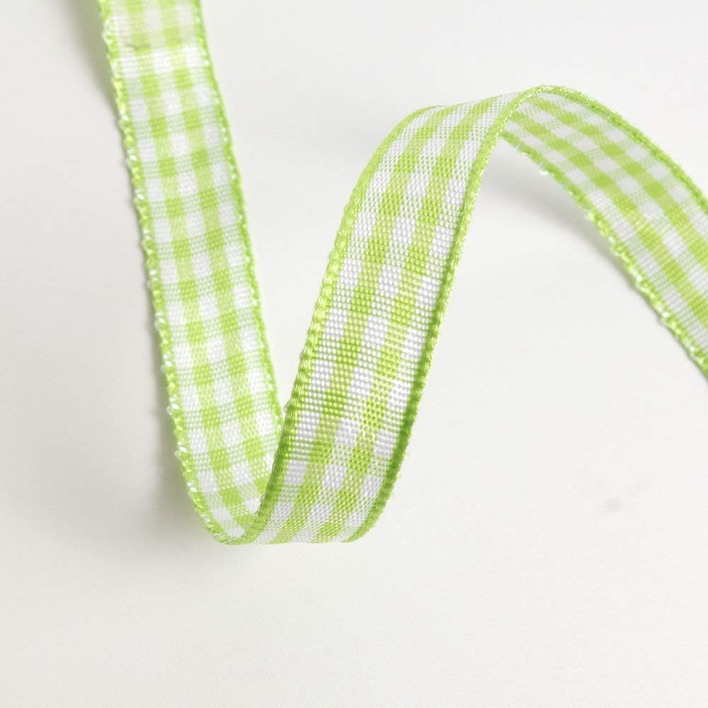 Apple Green Gingham Plaid Checked Ribbon 25 Yard Each Roll 100% Polyester (3/8", Apple Green)