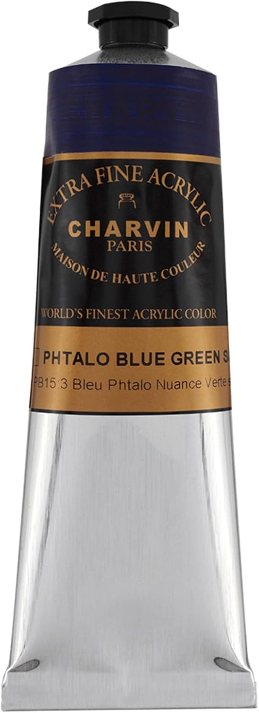 Charvin Extra Fine Professional Acrylic Paint - Phthalo Blue Green Shade, 60ml Tube, Triple-Milled, Lightfast Pigments, Open Stock Artist Acrylic Paints in Nature-Inspired Hues