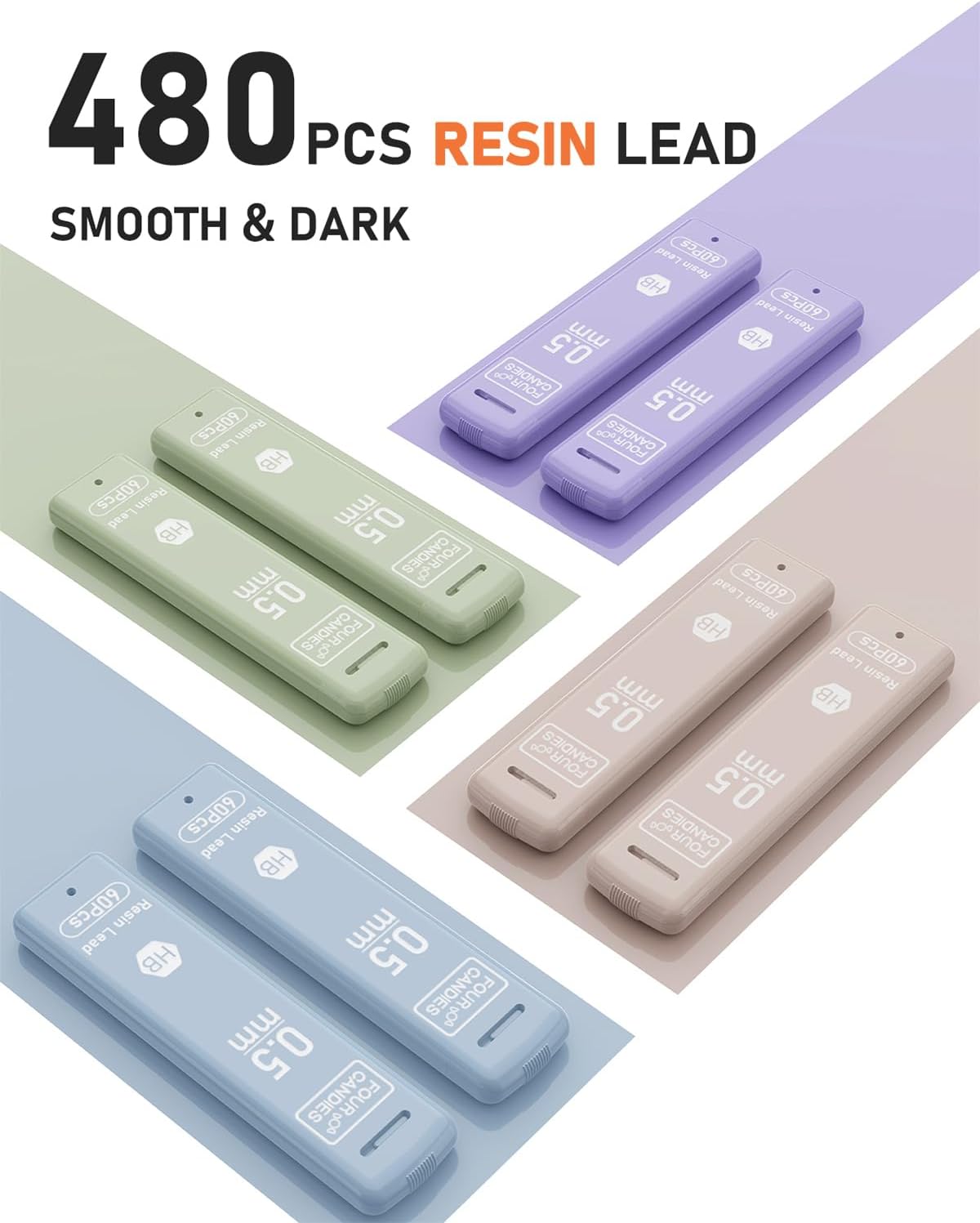 Four Candies Cute Mechanical Pencil Set with Case, 4PCS 0.5mm Pastel Fast Click Aesthetic Mechanical Pencils with 480PCS HB Lead Refills, 2 Erasers, 12 Eraser Refills School Supplies for Girls Writing