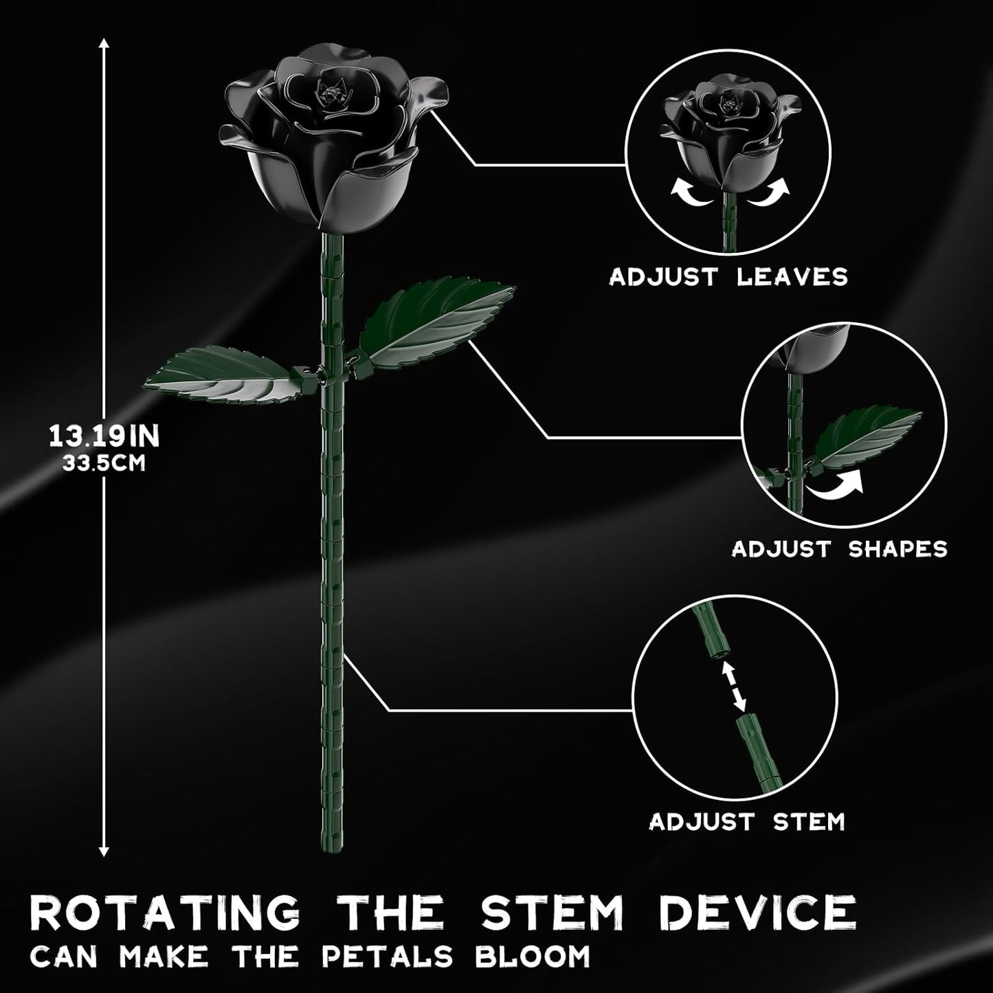 Black Rose Bouquet Building Blocks, Artificial Roses Flowers Botanical Collection Building Set, Gothic Home Decor, Christmas Halloween Birthday Present for Adults Kids Lover