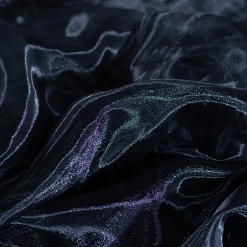 Fynite Black Organza Fabric by The Yard | 5 Yard Long | 44" Wide | Bridal Soft Sheer Organza Tulle for DIY Wedding Dress Fashion Craft Decorations