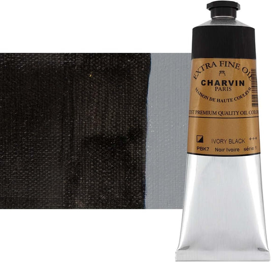 Charvin Extra Fine Oil Paint, Ivory Black 150 ml - Triple-Milled, Rich Texture, Poppy Oil-Based, Light-Fast, Handmade, Archival Quality
