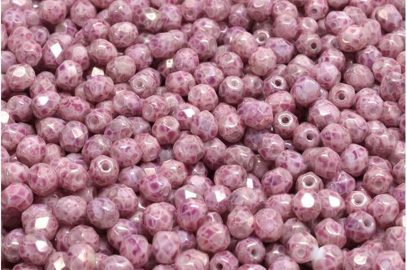 2.1oz (60 g) Mix of Unique Czech Bohemia Glass Pressed Beads, Dirty Pink Antique, Table Cut, Matte and Glossy, Faceted Fire Polish, Hand Made Set Kit BCV