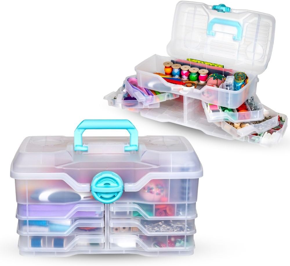 ArtBin Clear Plastic Organizer Small Parts Organizer - for DIY Arts & Crafts Storage Boxes & Organizers, Sewing Storage - Storage Box with Compartments, Project Box - Large (6 Pivot Trays) 6963PB