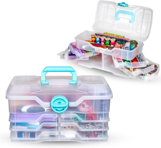 ArtBin Clear Plastic Organizer Small Parts Organizer - for DIY Arts & Crafts Storage Boxes & Organizers, Sewing Storage - Storage Box with Compartments, Project Box - Large (6 Pivot Trays) 6963PB