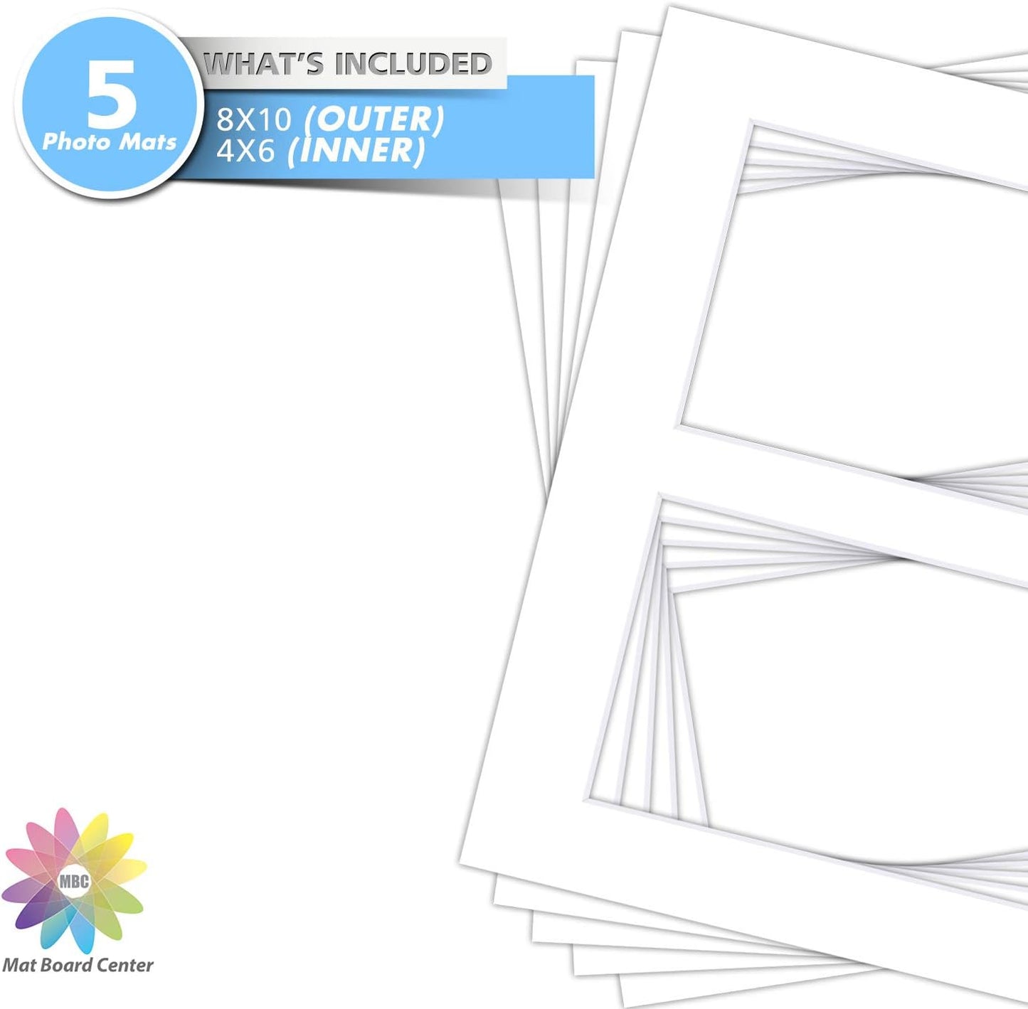 Mat Board Center, Pack of 5, Photo Picture Mats - Acid Free, 4-ply Thickness, White Core - for Pictures, Photos, Framing (8x10 for 2-4x6 White)