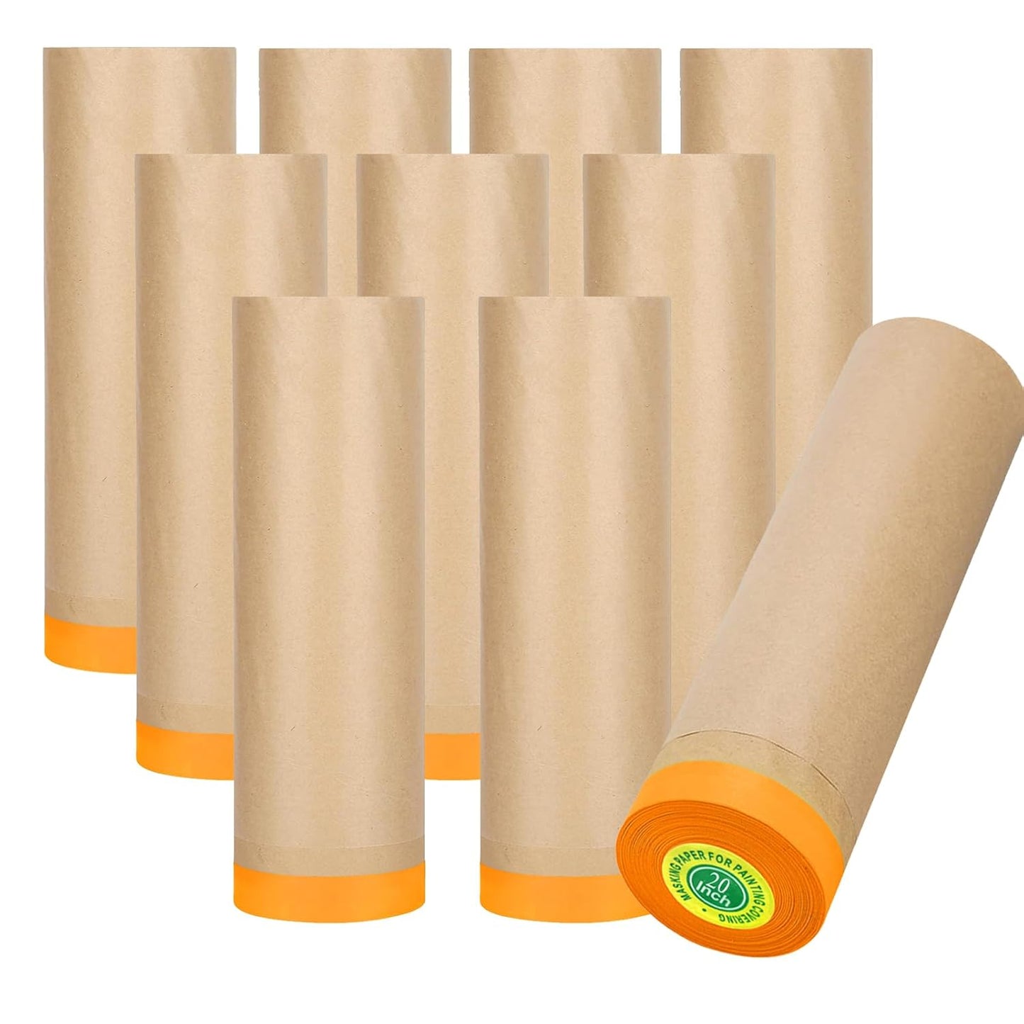 Tape and Drape 20" x 50' Paint Masking Paper Roll - 10 Rolls for Auto Body, Wall Covering