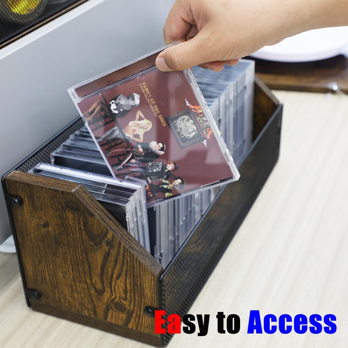 CD Storage Holder CD Case, Wooden CD Organizer Rack, Retro-style CD Rack Shelf Holds Up 32 CDs, Perfect Ideal for Storaging CDs and CD Jewel Cases on Destop or Cassette