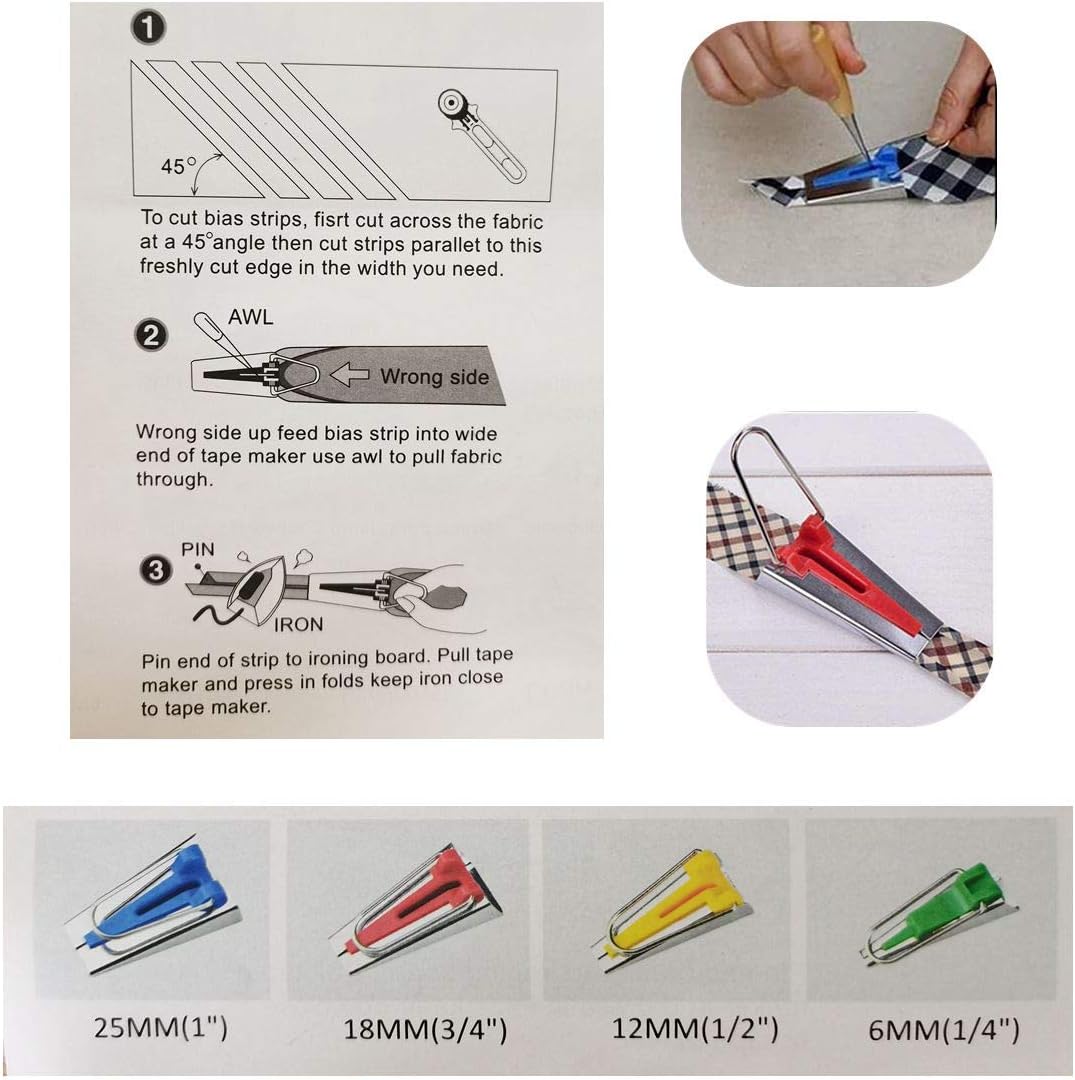 HONEYSEW Set of 15 Size Fabric Bias Tape Maker Tools Fabric Sewing Quilting Bias Binding Maker Come with 40 pcs of Multi-Color Quilting Pins Jelly Roll Sasher Tool Set