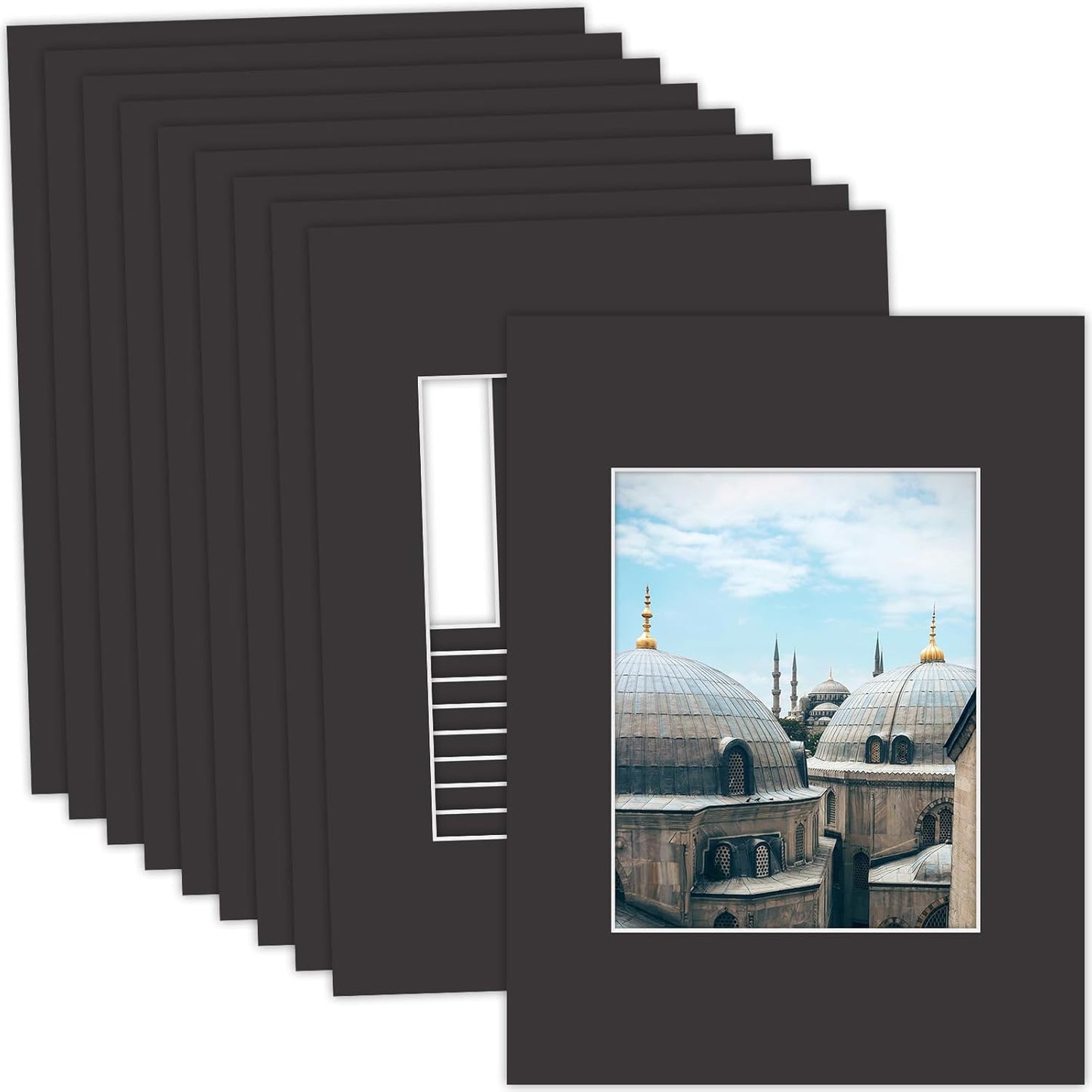 MBC MAT BOARD CENTER, 10 Pack 12x16 for 8x10 Black Picture Mats Frame Mattes, Bevel Cut, Acid Free, 4-ply Thickness