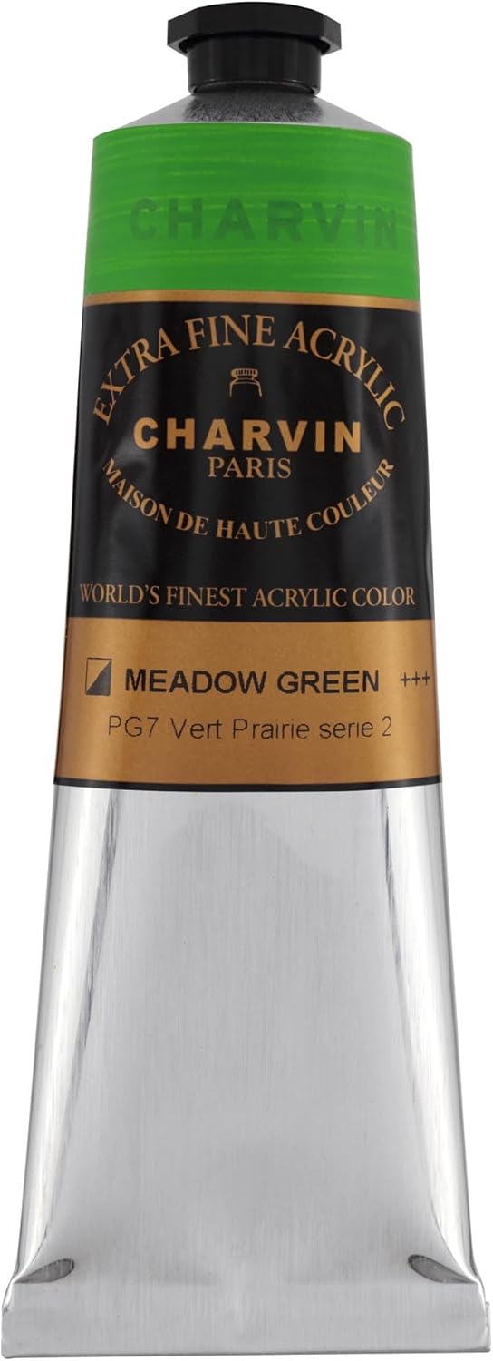 Charvin Extra Fine Professional Acrylic Paint - Meadow Green, 150ml Tube, Triple-Milled, Lightfast Pigments, Open Stock Artist Acrylic Paints in Nature-Inspired Hues