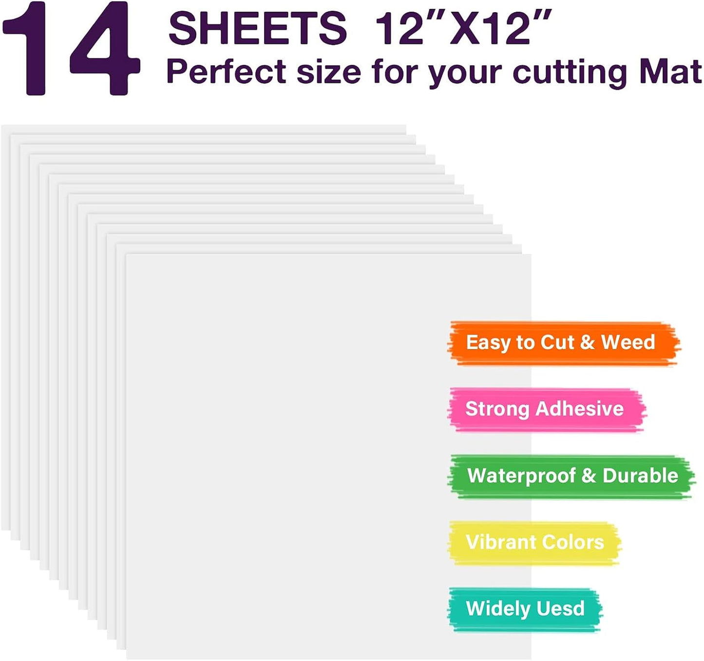 HTVRONT White Permanent Vinyl - 14 Pack Matte White Adhesive Vinyl, 12 ” x 12 ” Permanent Vinyl Sheets for Craft Projects, Party Decoration, Permanent Adhesive Vinyl for Cutting Machine